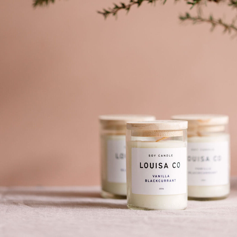 Vanilla Blackcurrant Soy Candles - By Louisa Co