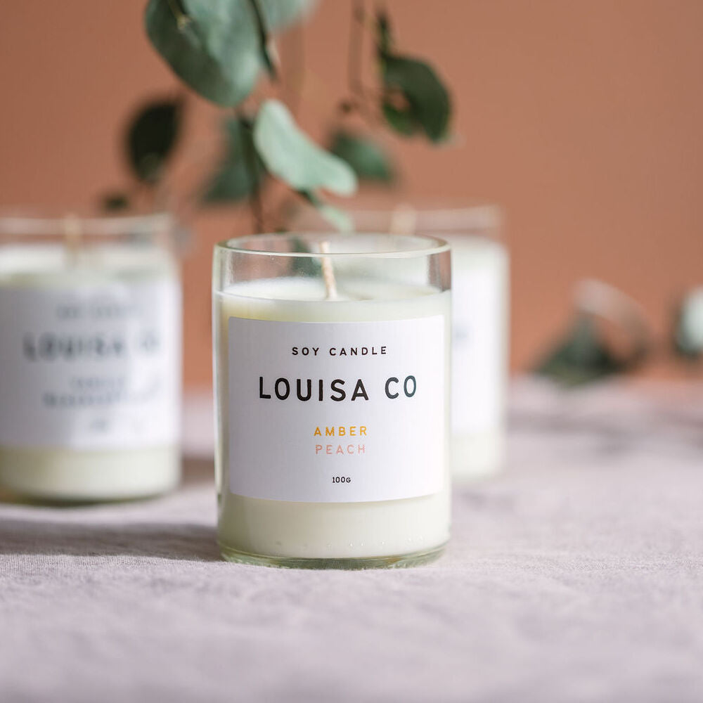 amber peach soy candle louisa co