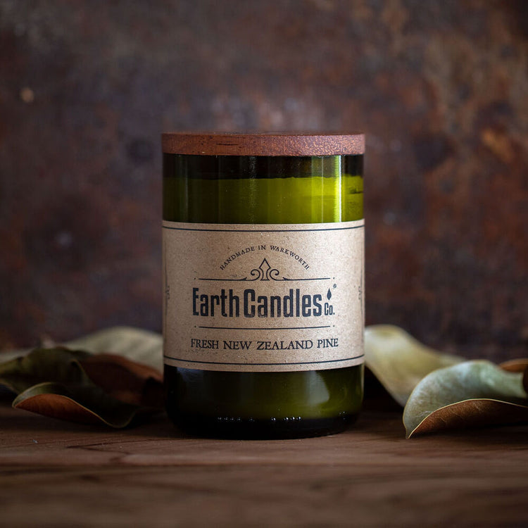 Fresh New Zealand Pine Wine Bottle Soy Candle Earth Candles Earth Candles Co.